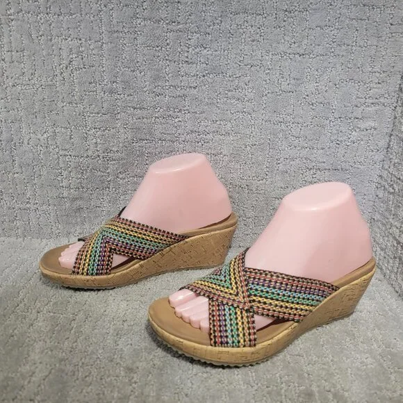 Skechers Beverlee Women's Size US 8 Rainbow Wedge Cross Strap Sandals - Picture 2 of 10